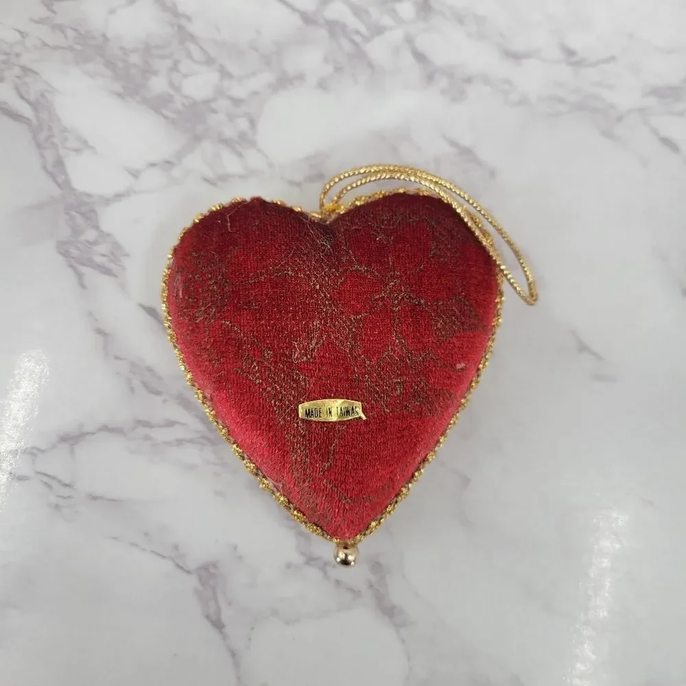 Vintage Red & Gold Velvet Christmas Ornaments Soft Non Breakable 90's